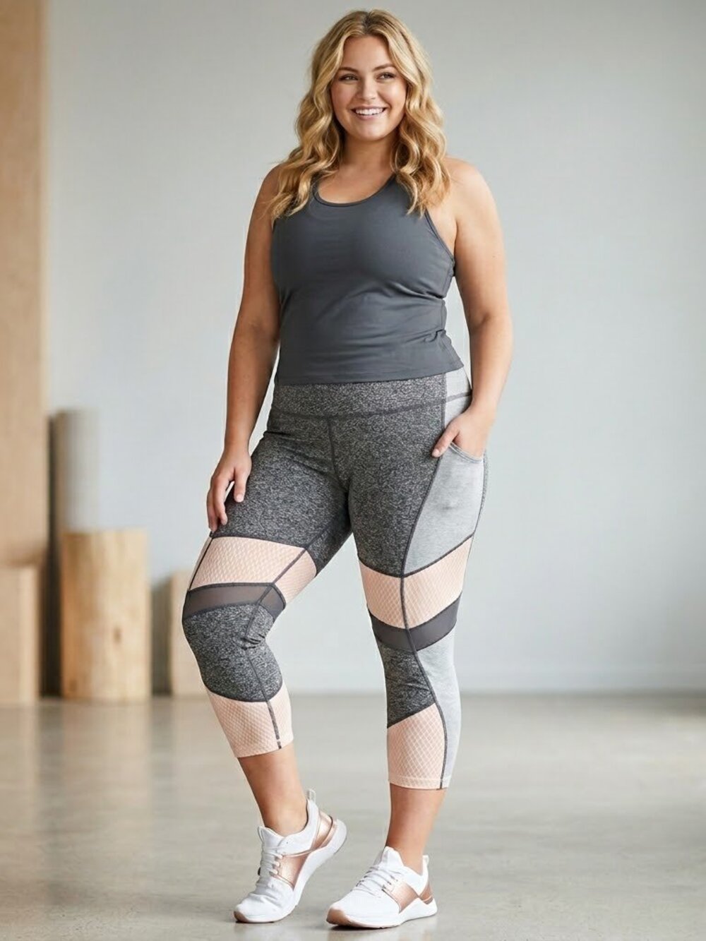 Zella Mesh Panel High Waist Leggings Gray XL